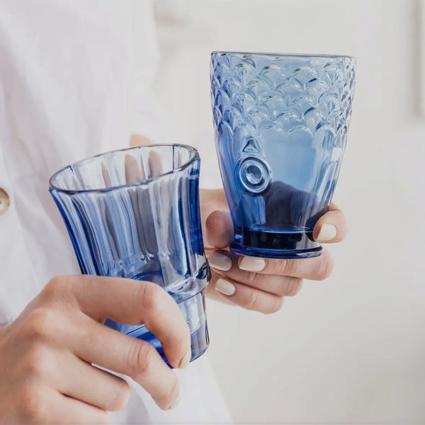 Fish Blue Glass Stacking Tumblers Set of Four