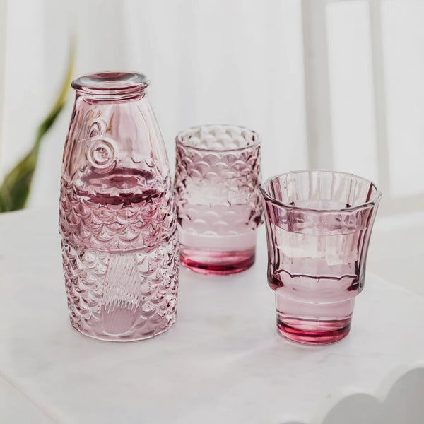 Fish Pink Glass Stacking Tumblers Set of Four