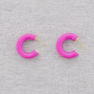 Fuscia Enamel Steel Hoop Earrings