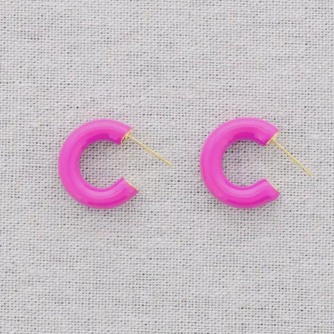 Fuscia Enamel Steel Hoop Earrings