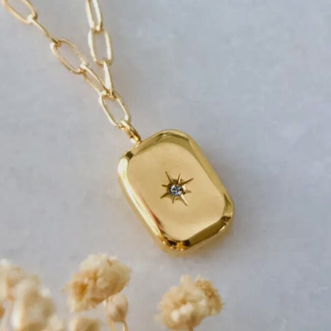 Zirconia Star Rectangular Pendant Necklace