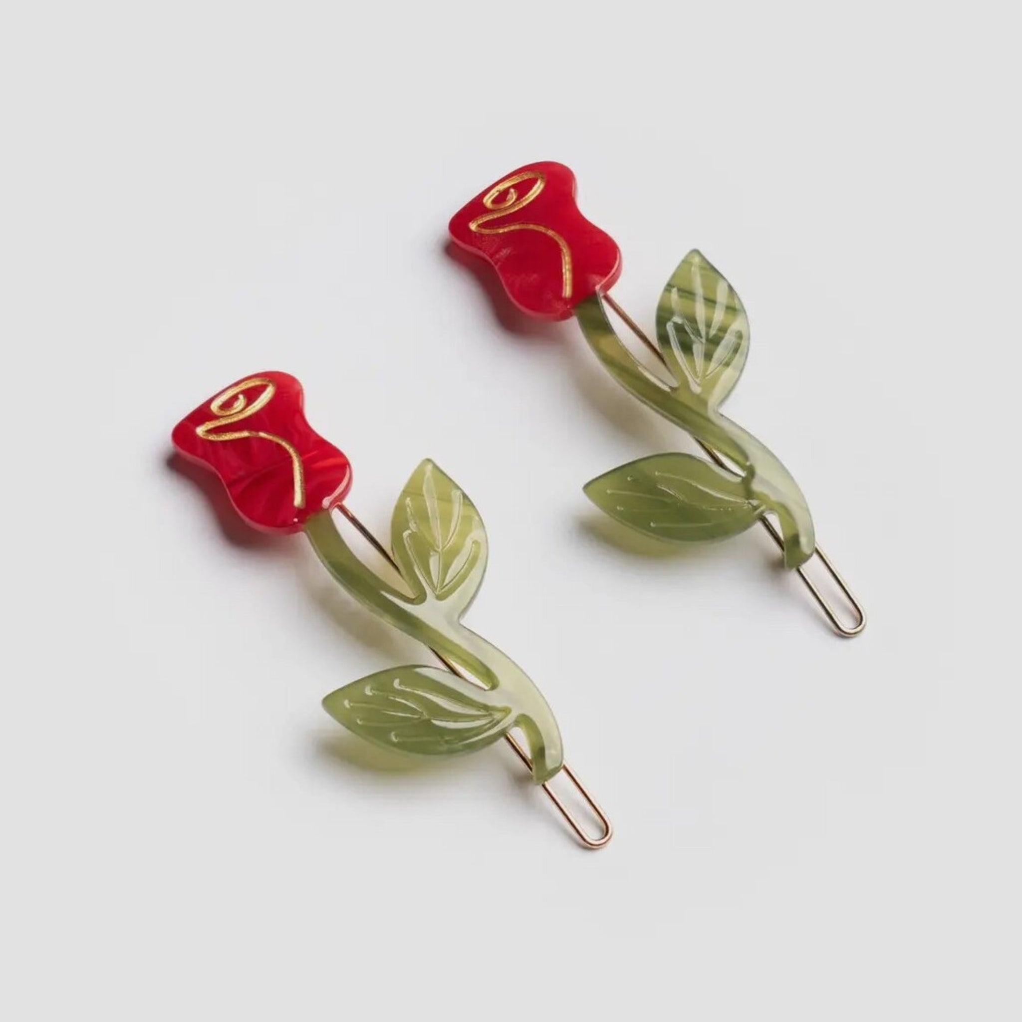 Red Rose Barrette Set Of Clips