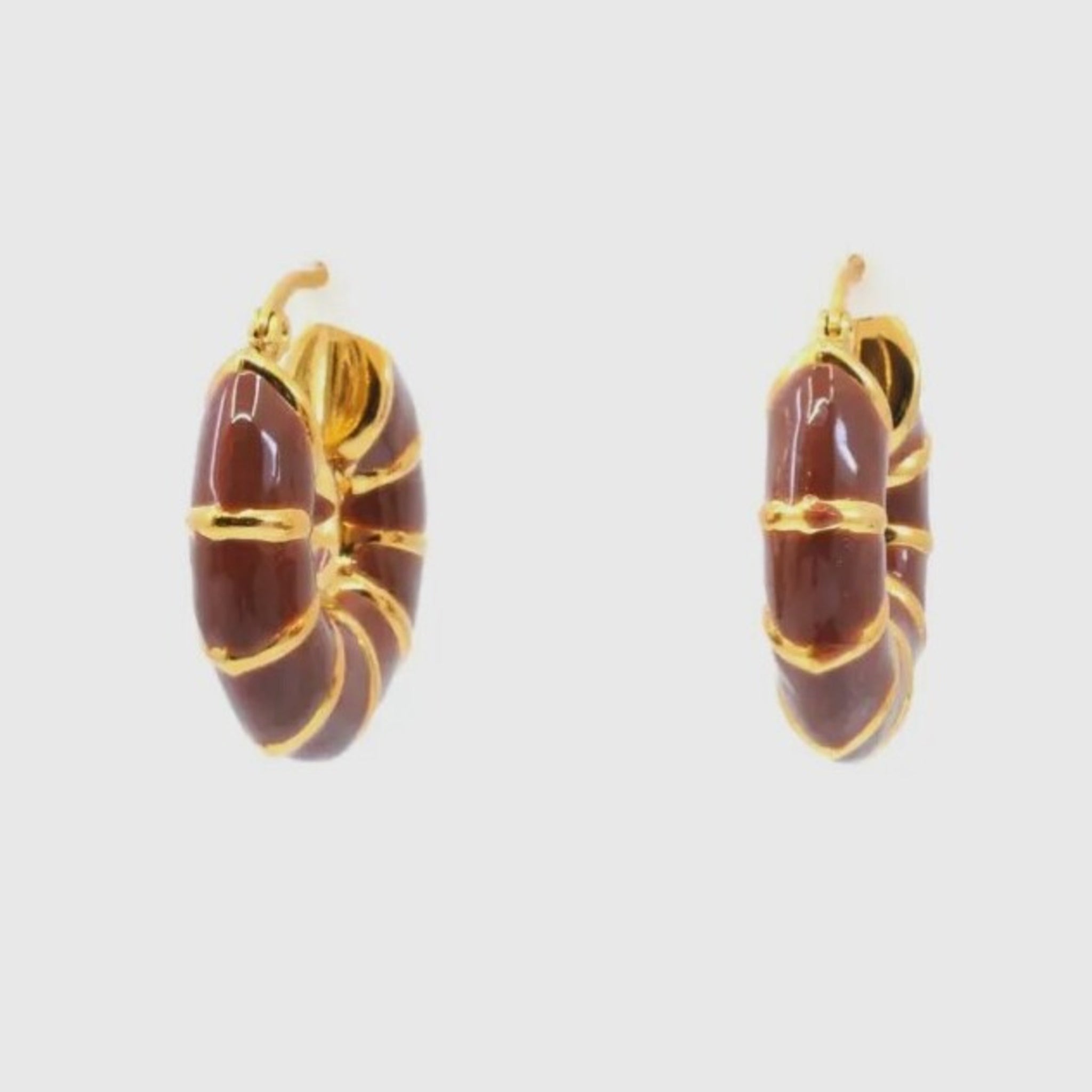 Chocolate Enamel Creoles Hoop Earrings