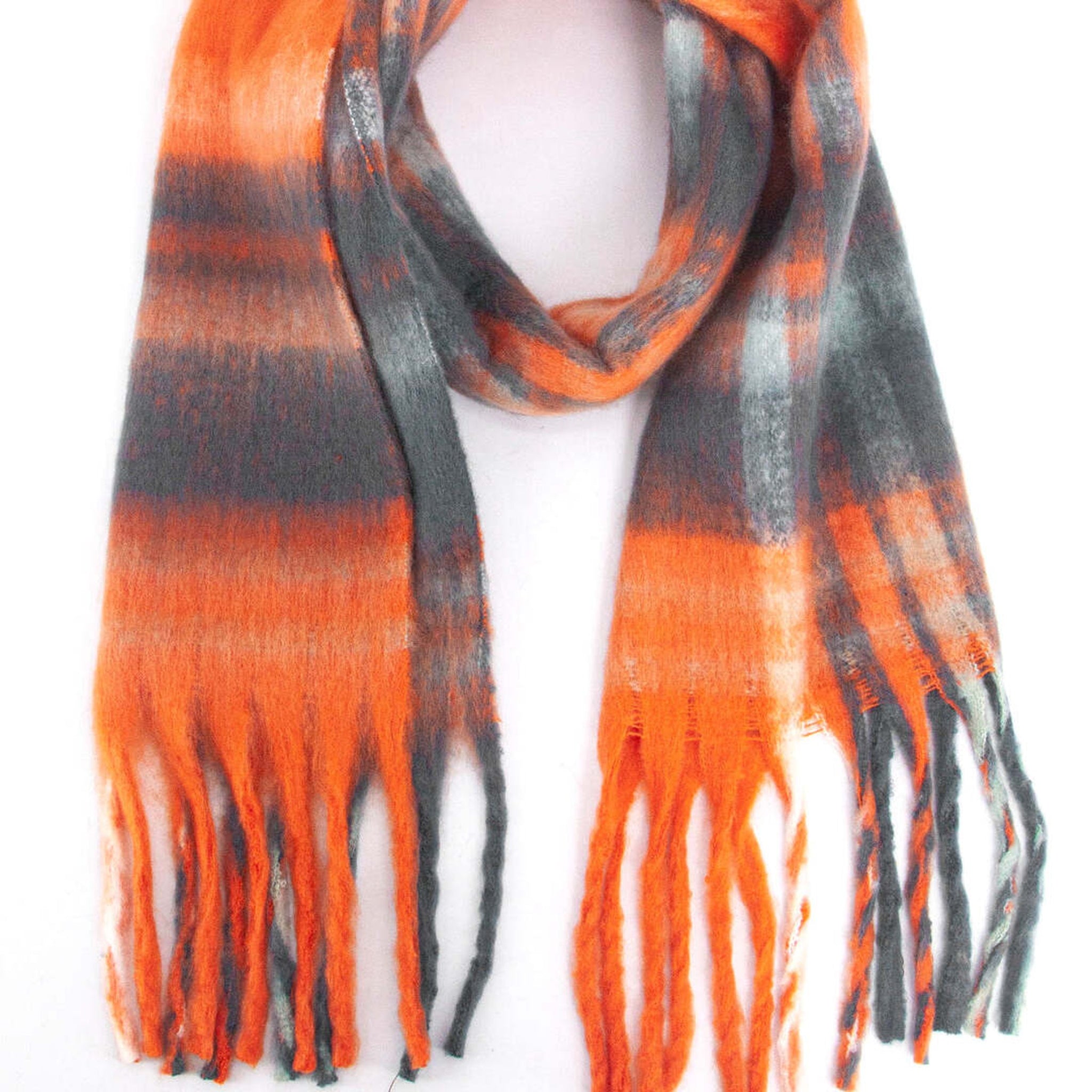 Orange & Grey Traditional Check Cosy Scarf