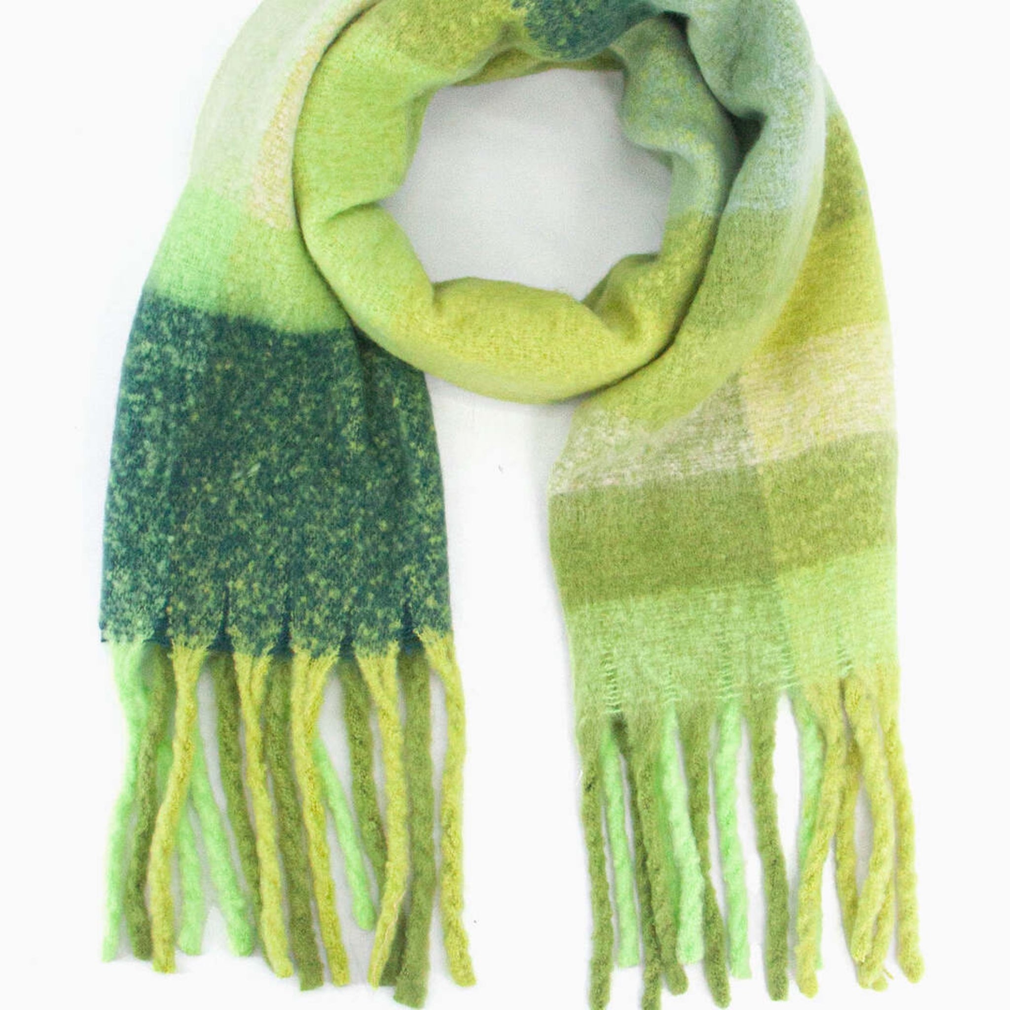 Green Colour Block Square Heavyweight Scarf