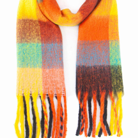 Orange Multi Colour Block Square Heavyweight Scarf