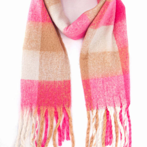 Pink & Camel Block Square Heavyweight Scarf