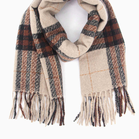 Camel & Chocolate Traditional Check Scarf