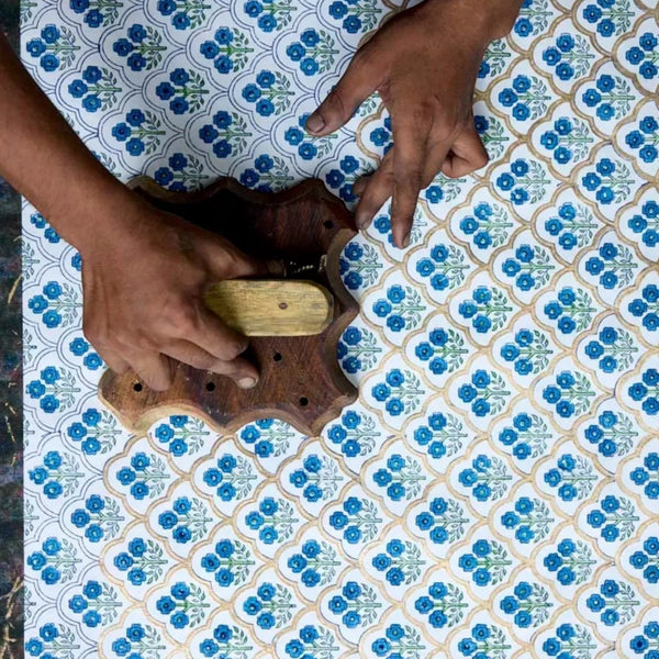 Trellis Indigo Hand Block Printed Tissue Box