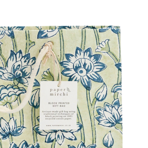Small Indigo Block Hand Printed Bag