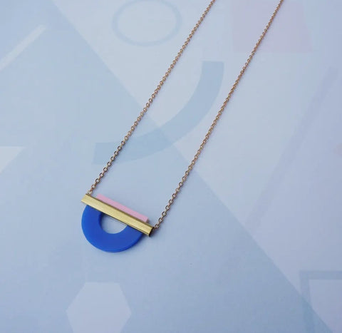 French Navy & Pink Drop Curve Necklace