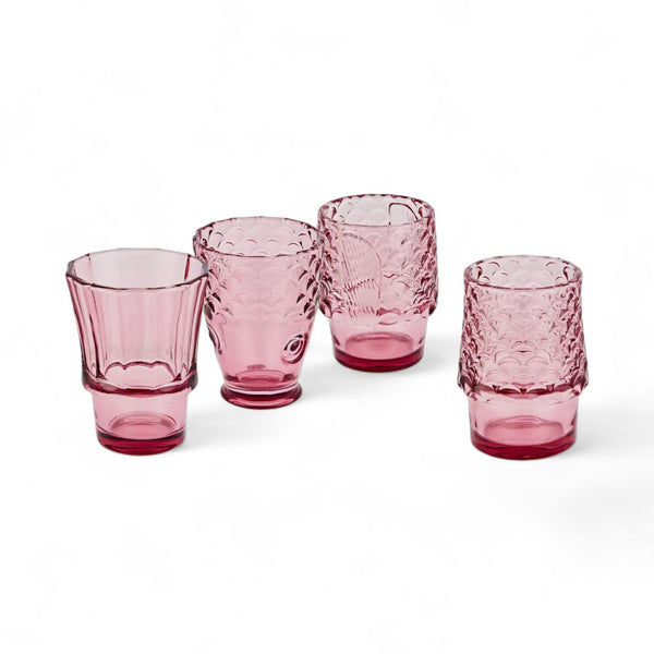 Fish Pink Glass Stacking Tumblers Set of Four