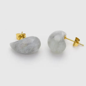 Grey Stone Cabochon Drop Stud Earrings