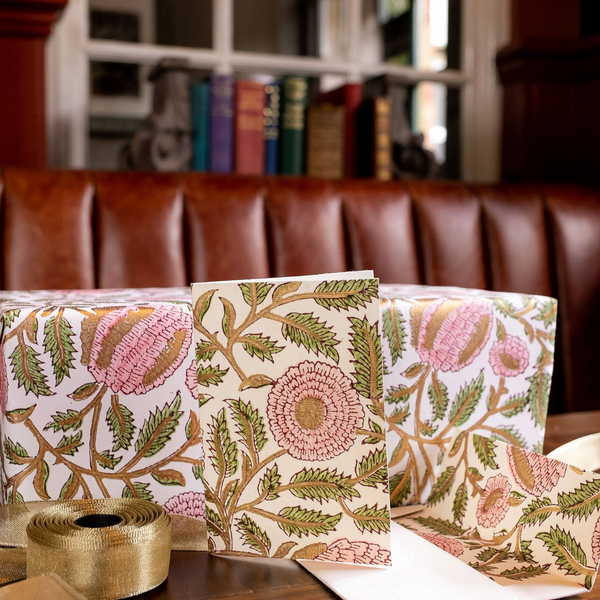 Marigold Glitz Blush Stone Block Printed Greeting Card