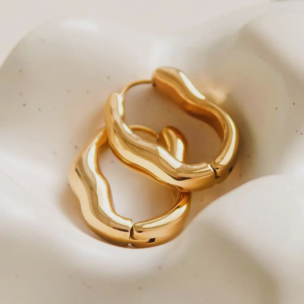 18k Gold Plated Oval Twist Hoop Earrings