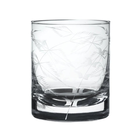 Pair Of Crystal Whisky Glasses With Fern Design
