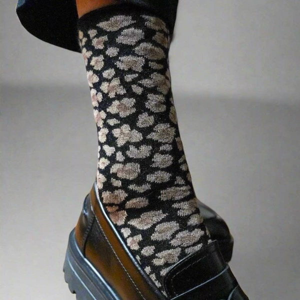 Black Leopard Glitter Lyocell Lurex Socks