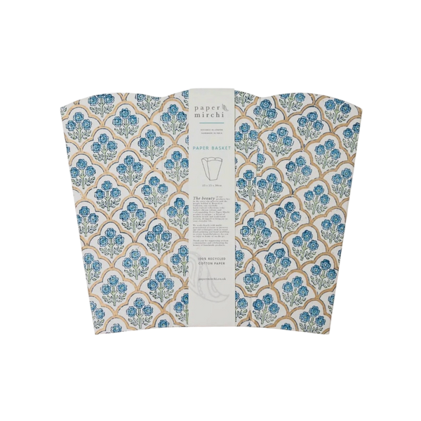 Trellis Indigo Hand Block Printed Paper Bin