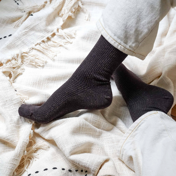 Chocolate Dark Brown Glitter Lyocell Lurex Socks