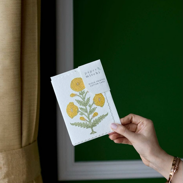 Genda Saffron Block Printed Greeting Card