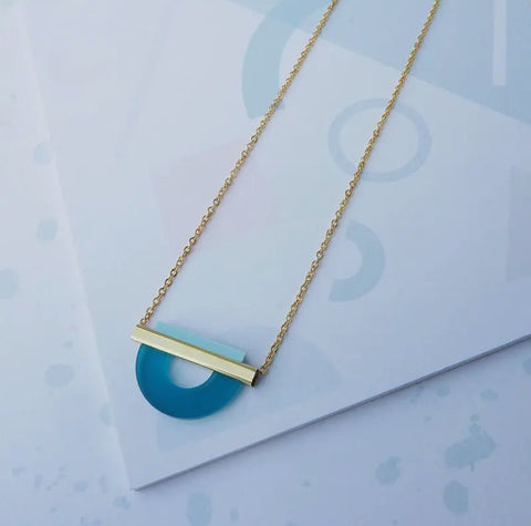 Teal & Pale Blue Drop Curve Necklace