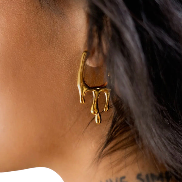 Drip Drop Hoop Earrings - 18K Gold Plated