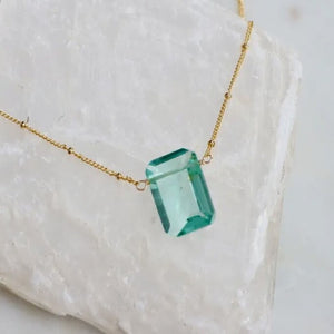 Faceted Aquamarine Quartz Pendant Necklace