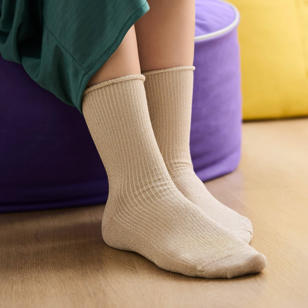 Beige Glitter Lyocell Lurex Socks
