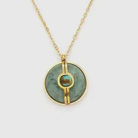 Natural Stone & Gold Plated Sun Pendant Necklace