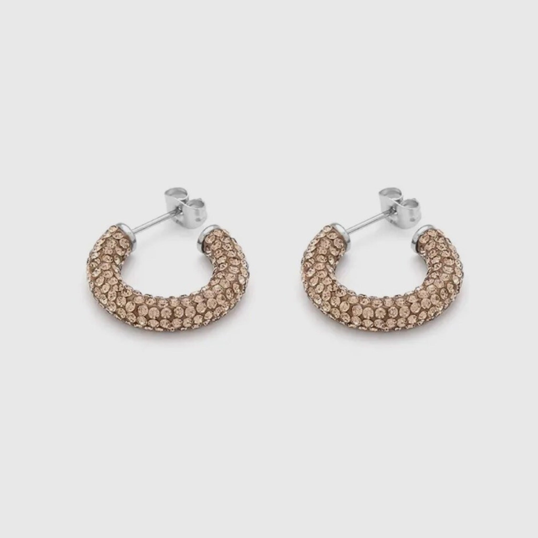 Beige Rhinestone Hoop Earrings