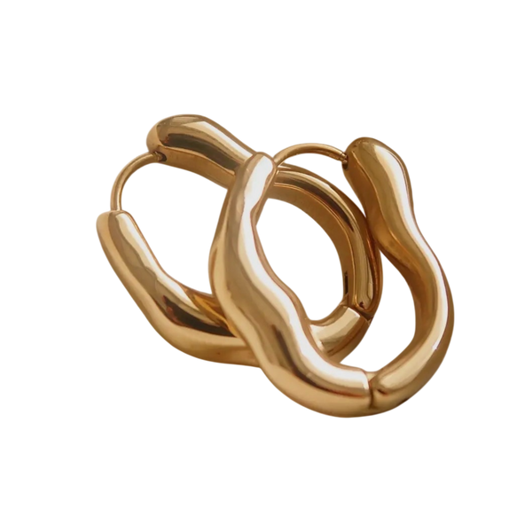 18k Gold Plated Oval Twist Hoop Earrings