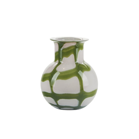 Rose & Green Check Glass Vase
