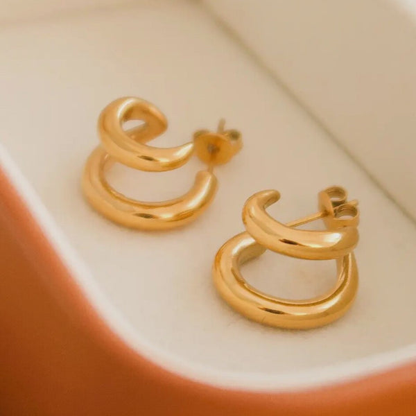18k Gold Plated Double C Hoop Earrings