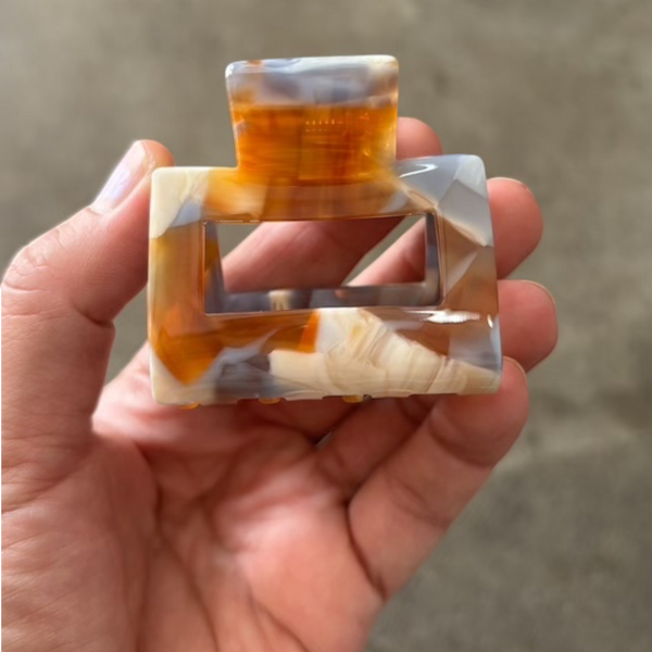 Eco Cellulose Rectangle Hair Clip - Blue Caramel