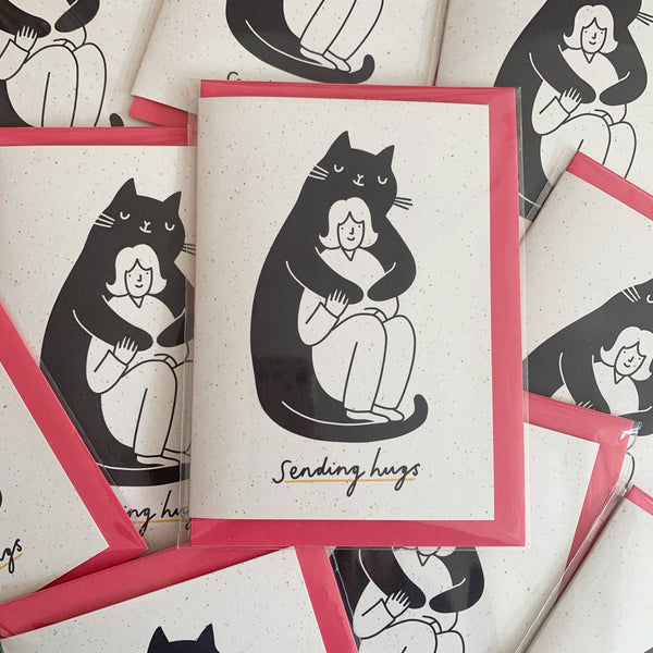 Giant Cat Sending Hugs Greeting Card