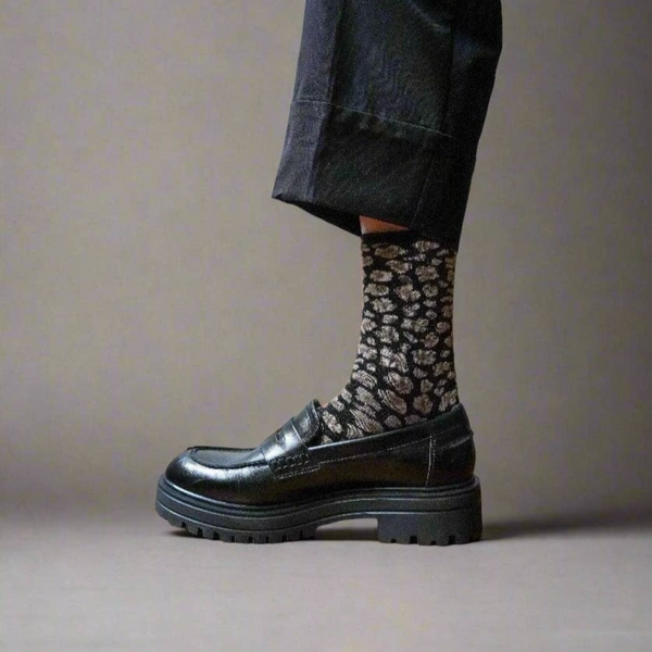 Black Leopard Glitter Lyocell Lurex Socks