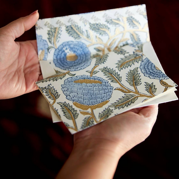 Marigold Glitz Blue Stone Block Printed Greeting Card