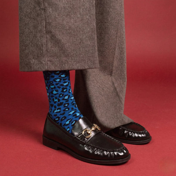 Night Blue Leopard Glitter Lyocell Lurex Socks