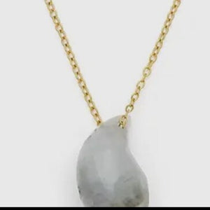 Grey Natural Stone Cabochon Drop Pendant Necklace