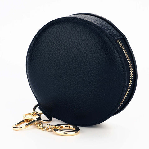 Navy Round Leather Coin Purse