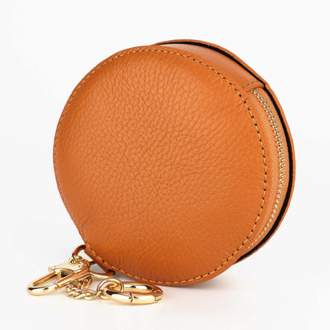 Tan Round Leather Coin Purse