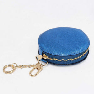 Metallic Blue Round Leather Coin Purse