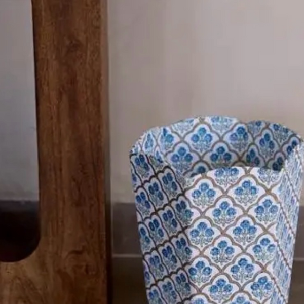 Trellis Indigo Hand Block Printed Paper Bin