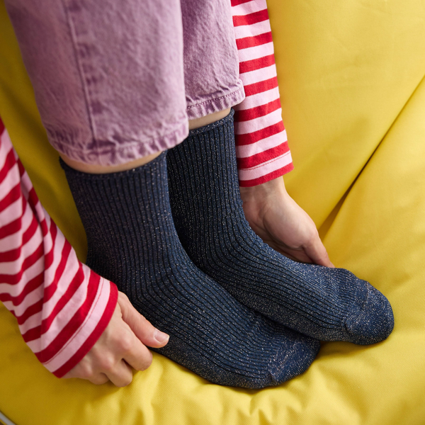 Blue Glitter Lyocell Lurex Socks
