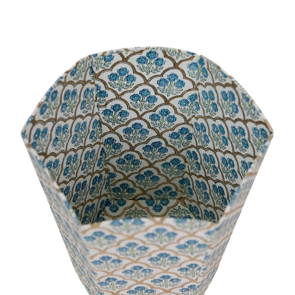 Trellis Indigo Hand Block Printed Paper Bin