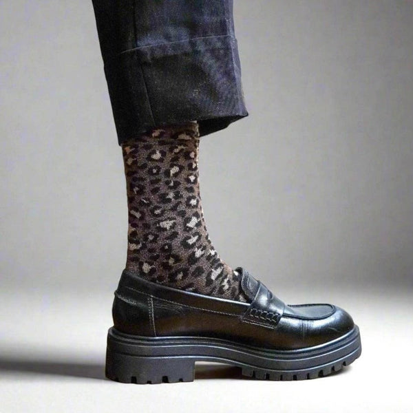 Brown Leopard Glitter Lyocell Lurex Socks