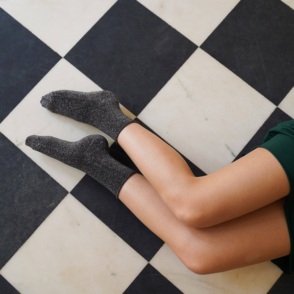 Grey Glitter Lyocell Lurex Socks