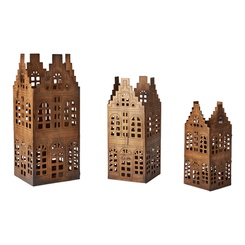 Linear Brass House Candle Lantern