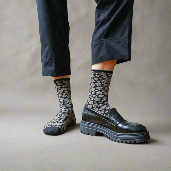 Black Leopard Glitter Lyocell Lurex Socks