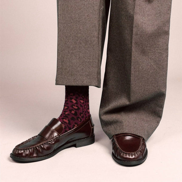 Burgundy Leopard Glitter Lyocell Lurex Socks